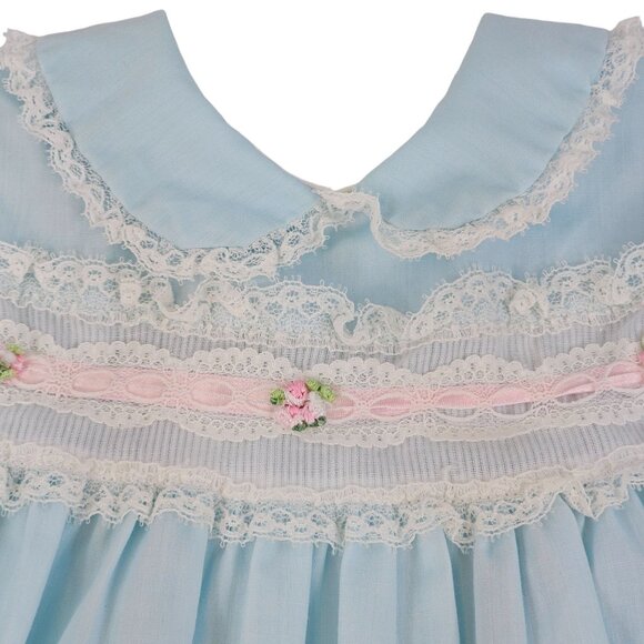 Vtg JC Penney Dress Baby Blue Girls 24M Toddle Time Dainty Pretty Formal Lace - Picture 7 of 16